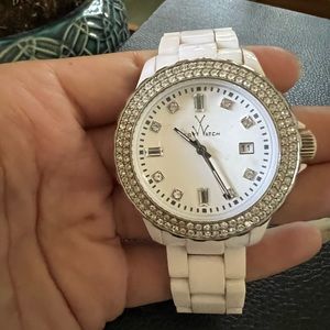 White Plasteramic Toy Watch with Swarovski crystals